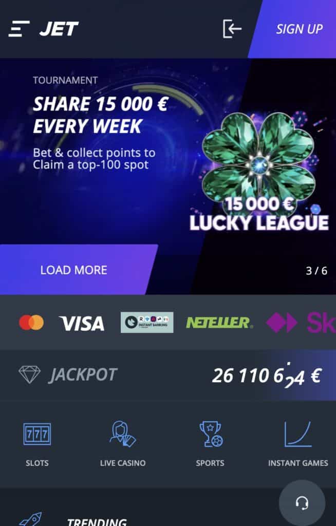 Ava Jet Casino ja alusta konto loomist