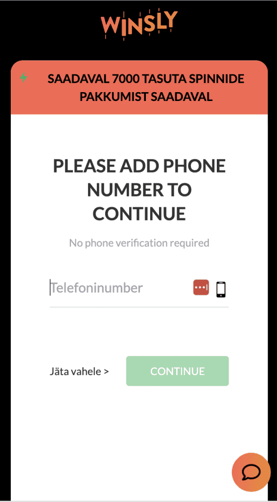 Vabatahtlik: lisa kontole mobiilinumber